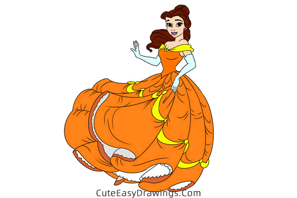 how to draw belle the princess - www.cuteeasydrawings.com