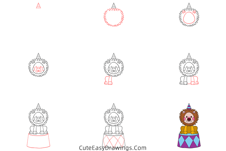 how to draw a circus lion - www.cuteeasydrawings.com