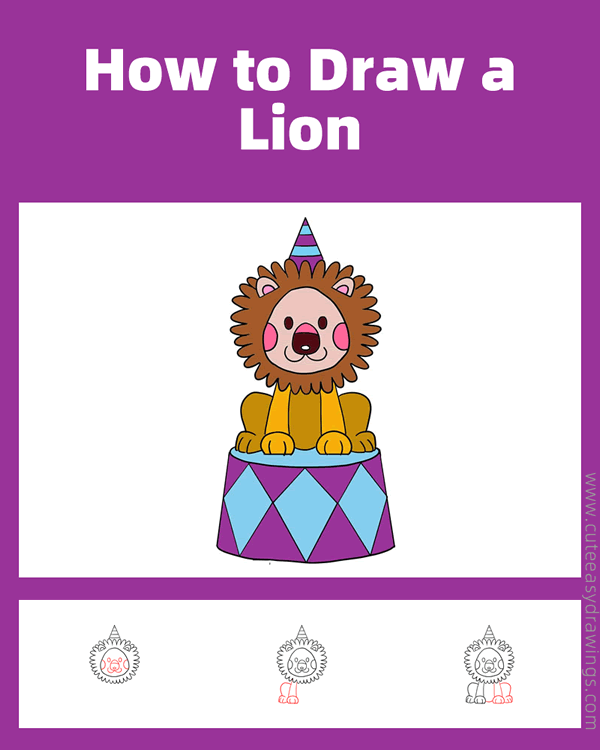 how to draw a circus lion - www.cuteeasydrawings.com