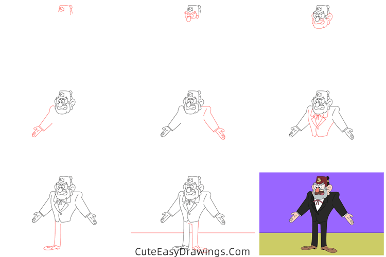 how to draw stan pines from gravity falls - www.cuteeasydrawings.com