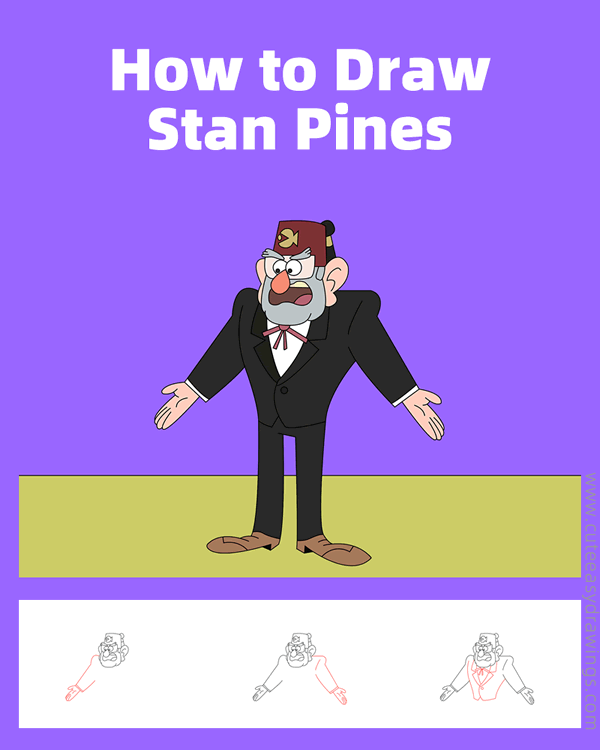 how to draw stan pines from gravity falls - www.cuteeasydrawings.com