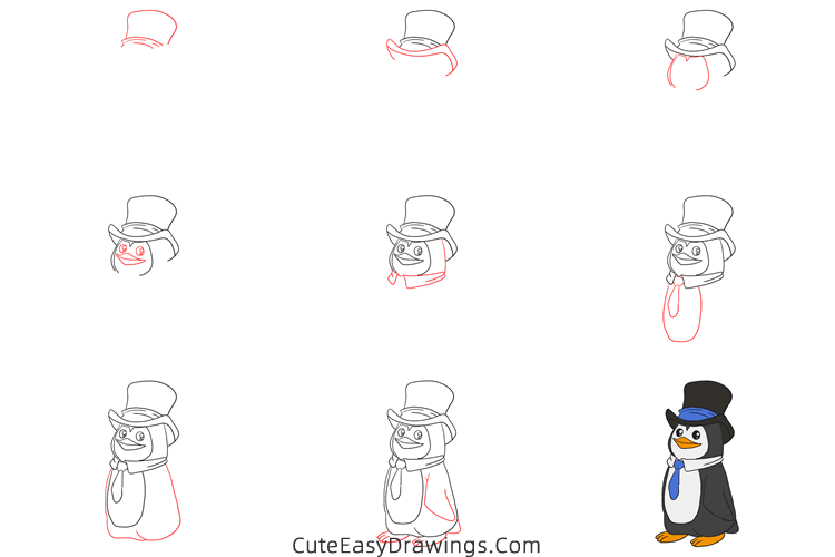 how to draw a cartoon penguin - www.cuteeasydrawings.com