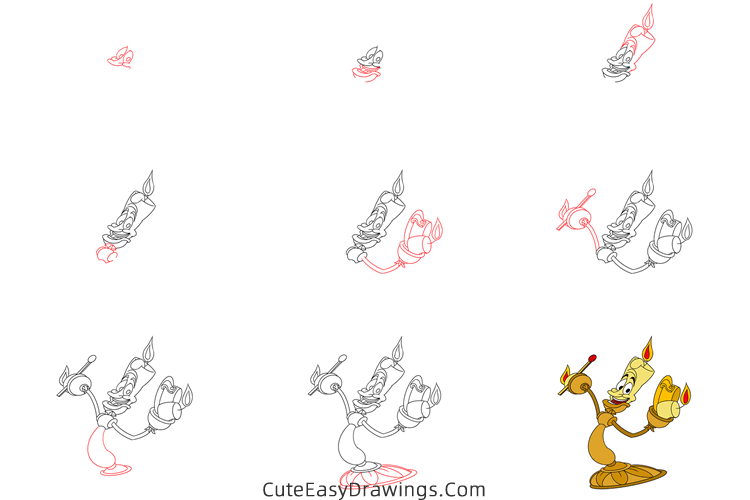 how to draw lumiere from beauty and the beast - www.cuteeasydrawings.com