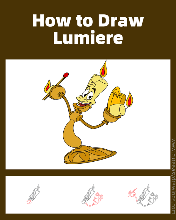 how to draw lumiere from beauty and the beast - www.cuteeasydrawings.com