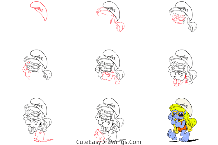 how to draw smurfette from the smurfs - www.cuteeasydrawings.com
