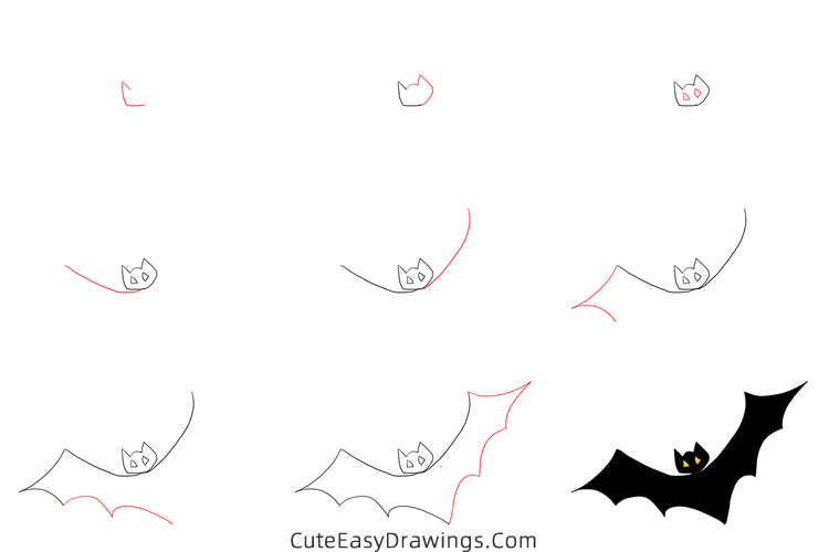 how to draw a halloween bat easy - www.cuteeasydrawings.com