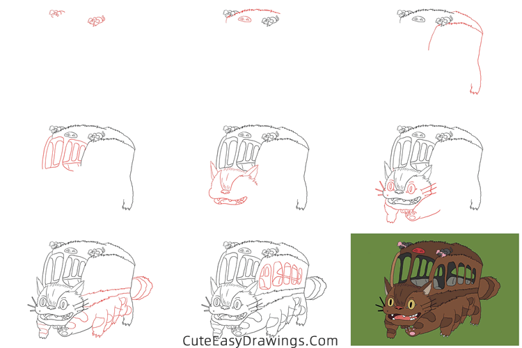 how to draw catbus from my neighbor totoro - www.cuteeasydrawings.com