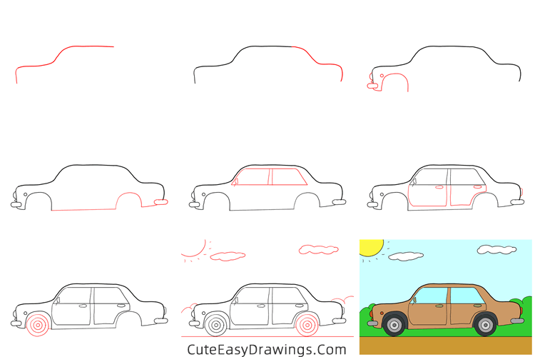 how to draw a car on the road - www.cuteeasydrawings.com