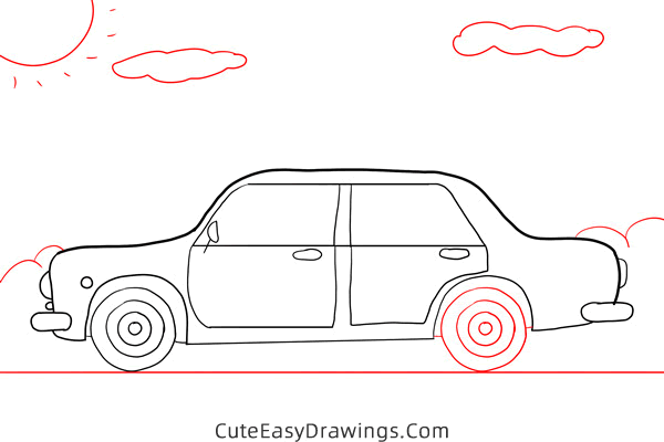 how to draw a car on the road - www.cuteeasydrawings.com