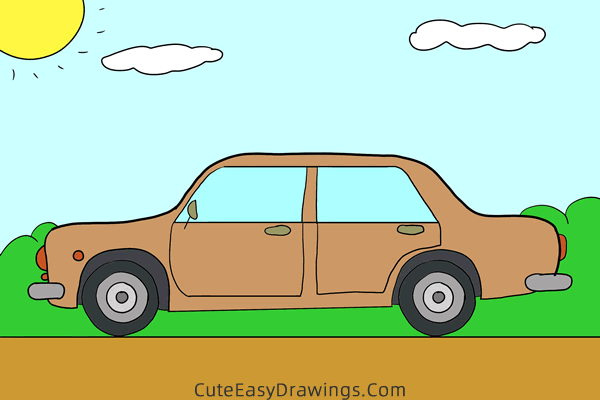 how to draw a car on the road - www.cuteeasydrawings.com