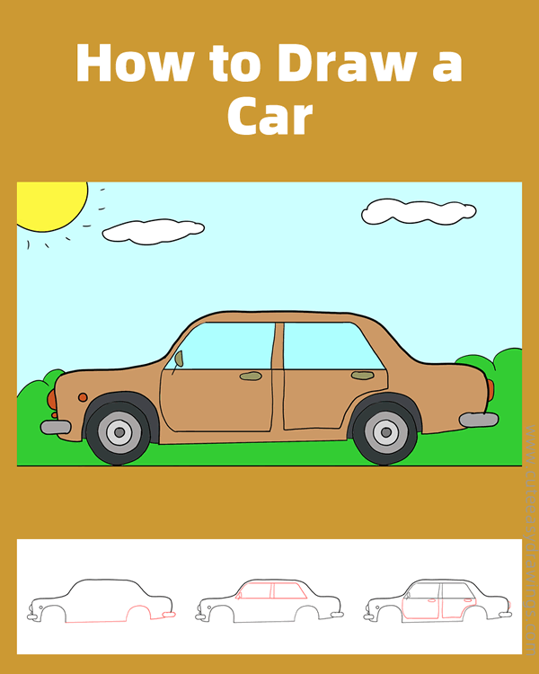 how to draw a car on the road - www.cuteeasydrawings.com