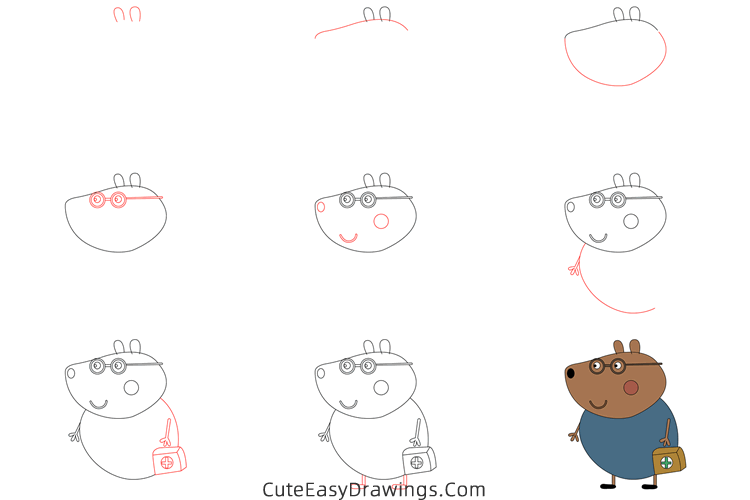 how to draw doctor brown bear from peppa pig - www.cuteeasydrawings.com