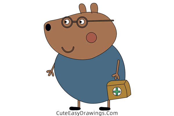 how to draw doctor brown bear from peppa pig - www.cuteeasydrawings.com