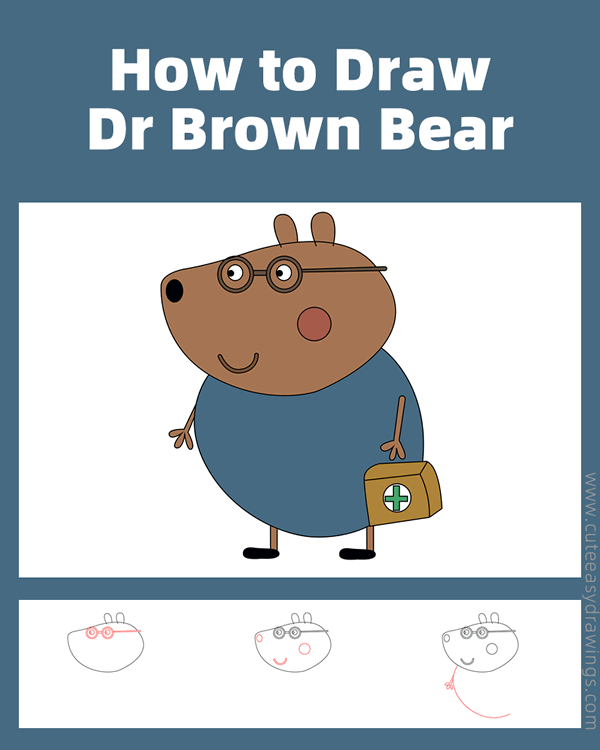 how to draw doctor brown bear from peppa pig - www.cuteeasydrawings.com