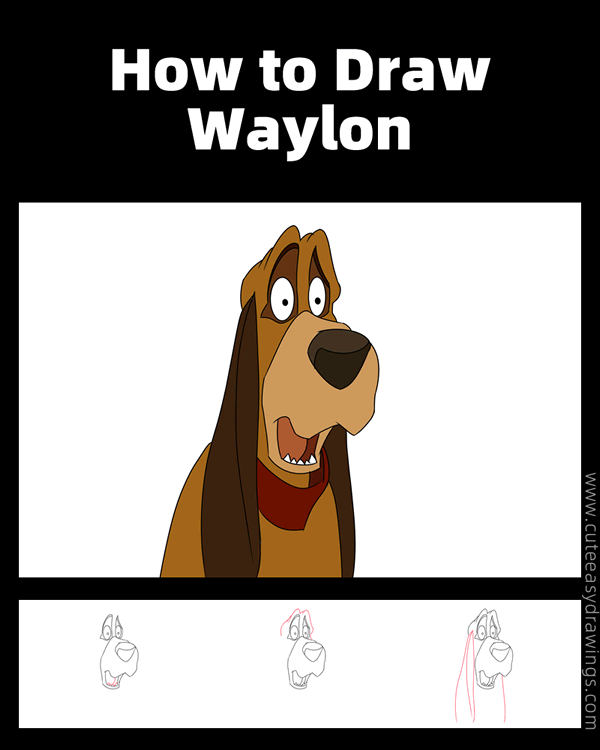 how to draw waylon from the fox and the hound - www.cuteeasydrawings.com