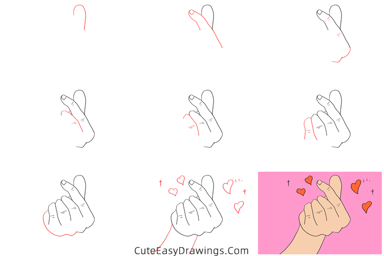 how to draw a finger heart - www.cuteeasydrawings.com