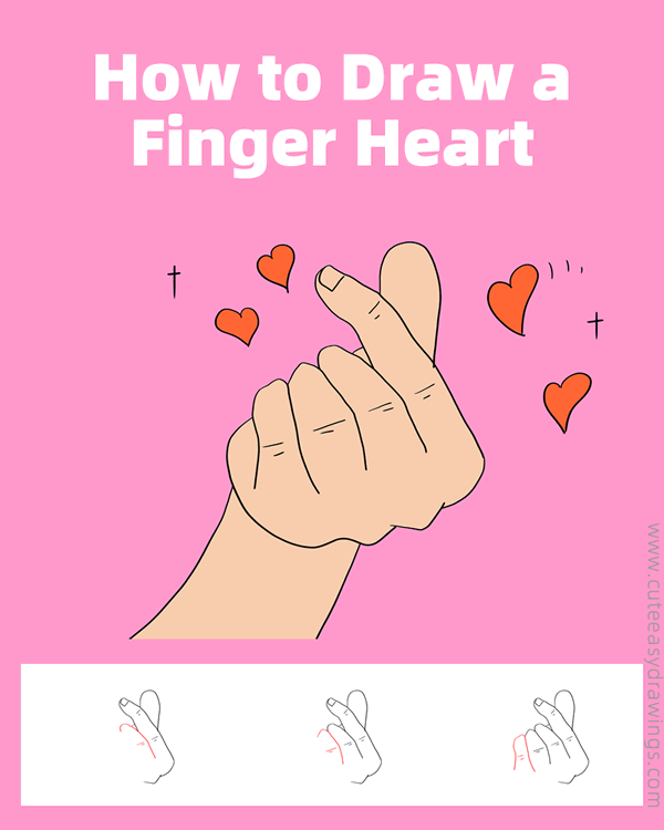 how to draw a finger heart - www.cuteeasydrawings.com