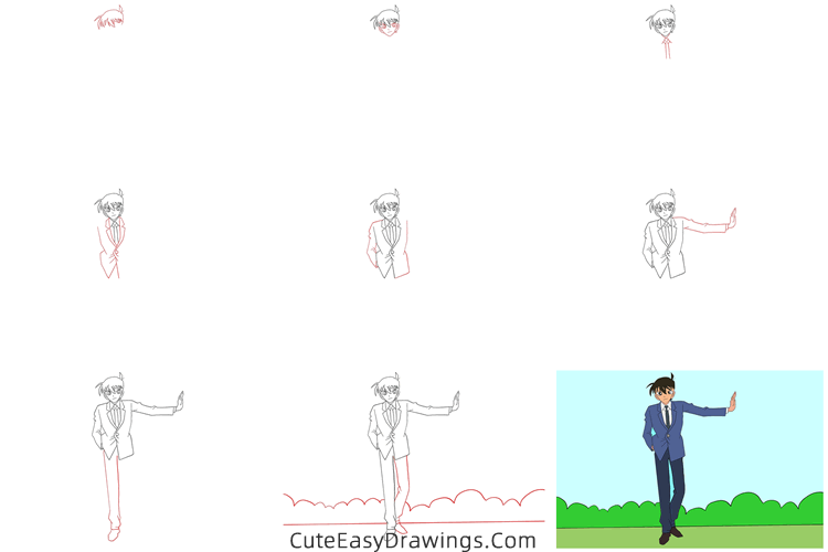 how to draw shinichi kudo from detective conan - www.cuteeasydrawings.com