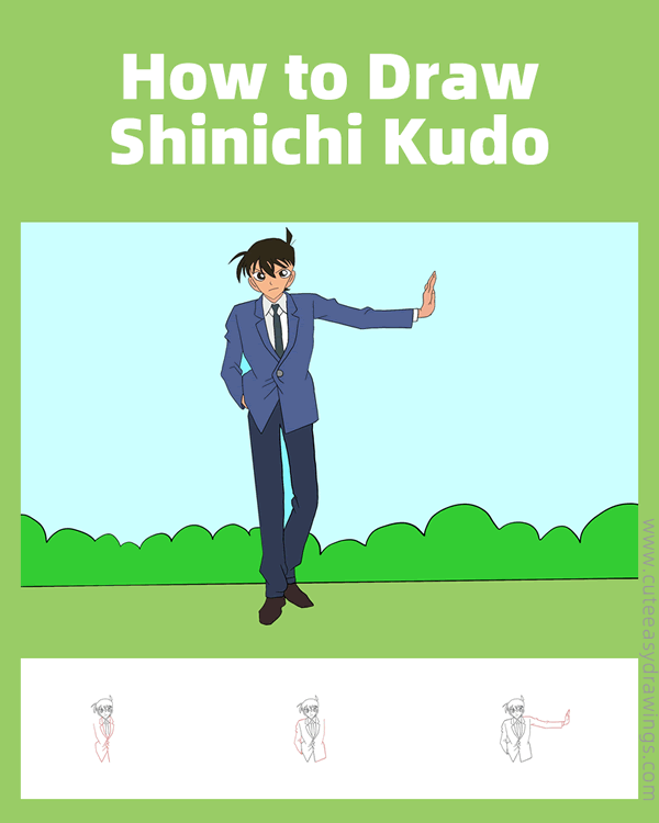 how to draw shinichi kudo from detective conan - www.cuteeasydrawings.com