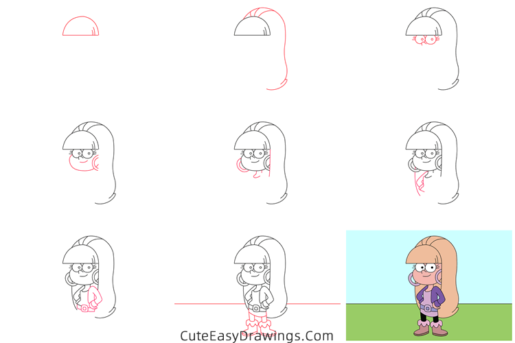 how to draw pacifica northwest from gravity falls - www.cuteeasydrawings.com