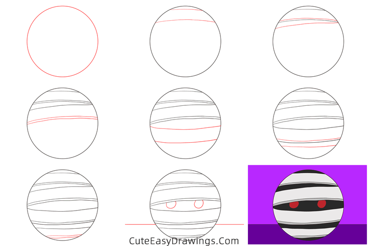 how to draw a mummy face - www.cuteeasydrawings.com