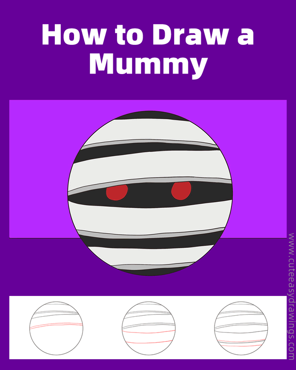 how to draw a mummy face - www.cuteeasydrawings.com