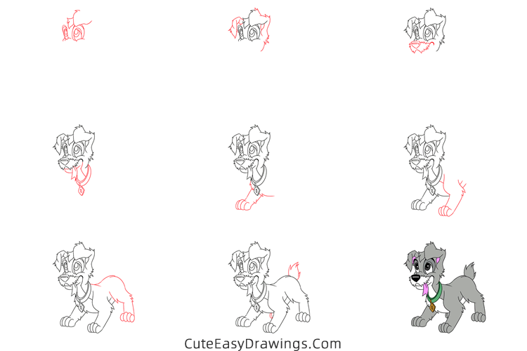 how to draw scamp from lady and the tramp - www.cuteeasydrawings.com