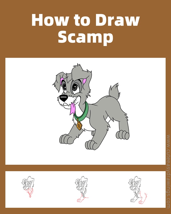 how to draw scamp from lady and the tramp - www.cuteeasydrawings.com