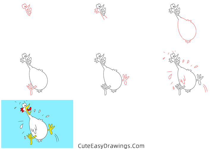 how to draw a funny chicken - www.cuteeasydrawings.com