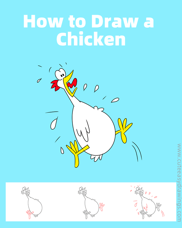 how to draw a funny chicken - www.cuteeasydrawings.com