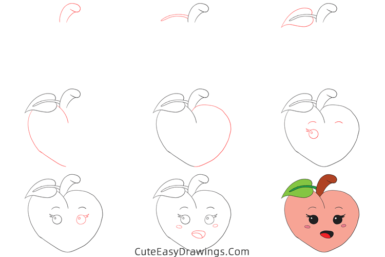 how to draw a cute peach - www.cuteeasydrawings.com
