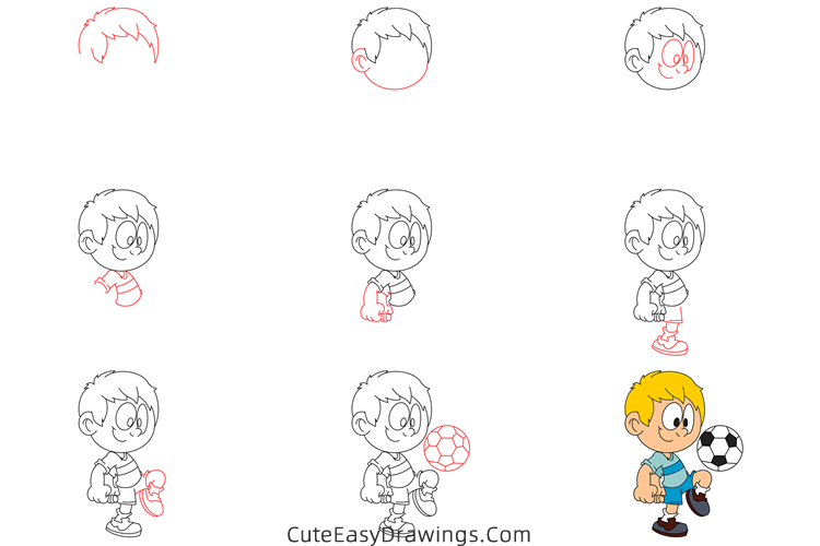 how to draw a boy playing soccer - www.cuteeasydrawings.com