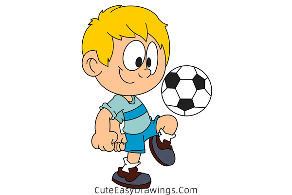 how to draw a boy playing soccer - www.cuteeasydrawings.com