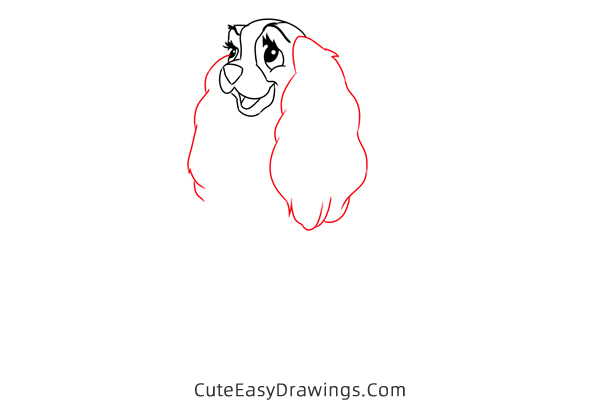 how to draw lady from lady and the tramp - www.cuteeasydrawings.com