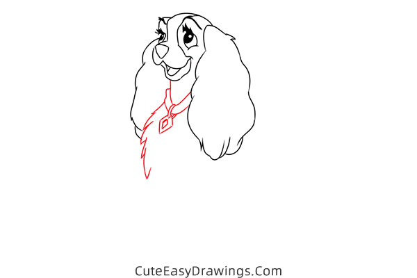 how to draw lady from lady and the tramp - www.cuteeasydrawings.com