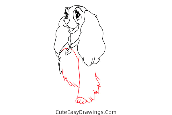 how to draw lady from lady and the tramp - www.cuteeasydrawings.com