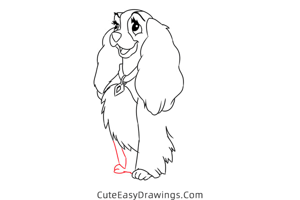 how to draw lady from lady and the tramp - www.cuteeasydrawings.com