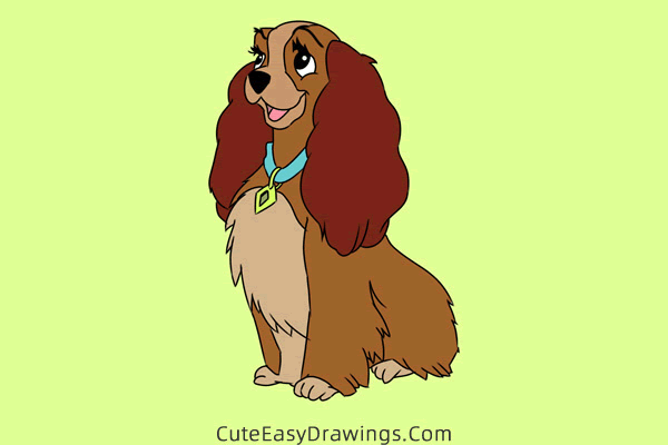 how to draw lady from lady and the tramp - www.cuteeasydrawings.com