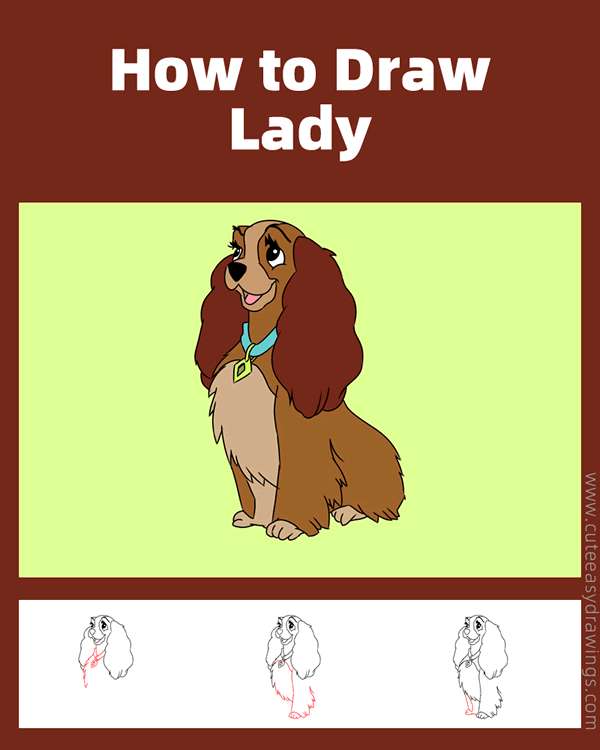 how to draw lady from lady and the tramp - www.cuteeasydrawings.com