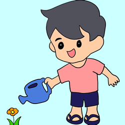 How to Draw a Boy Watering Step by Step