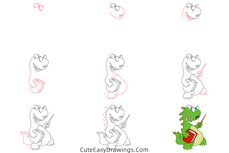 how to draw a dinosaur teacher - www.cuteeasydrawings.com