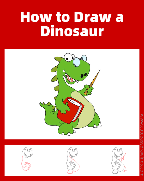 how to draw a dinosaur teacher - www.cuteeasydrawings.com