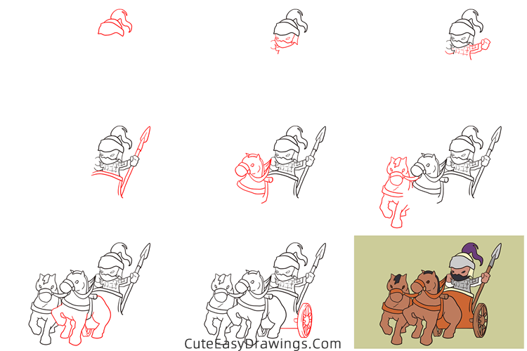 how to draw an ancient chariot - www.cuteeasydrawings.com
