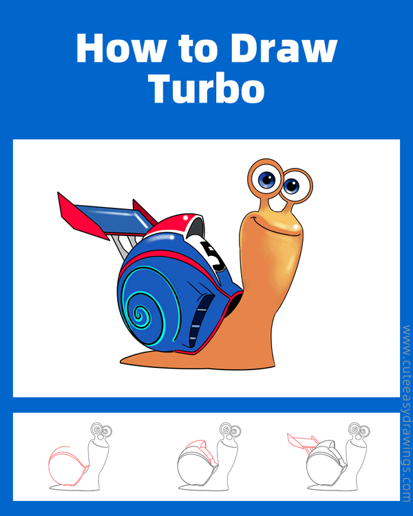 how to draw turbo the snail - www.cuteeasydrawings.com