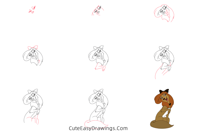 how to draw dixie from the fox and the hound - www.cuteeasydrawings.com