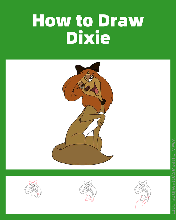 how to draw dixie from the fox and the hound - www.cuteeasydrawings.com