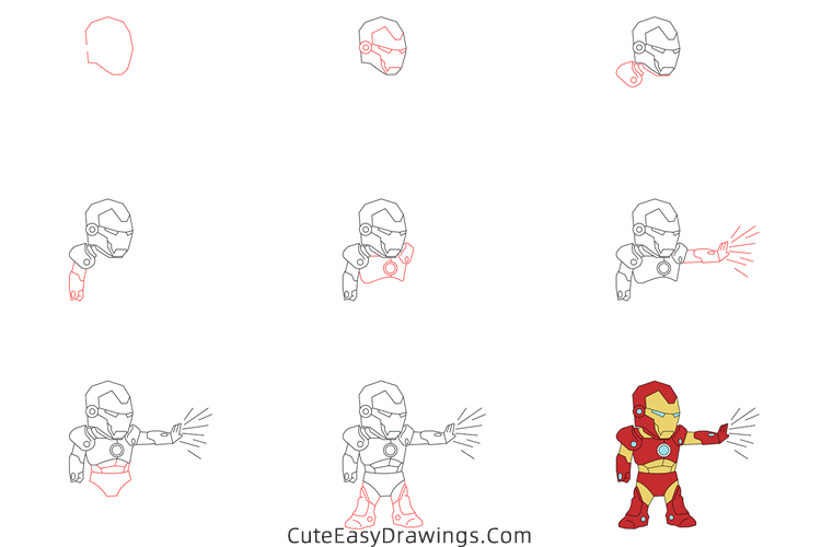 how to draw iron man full body - www.cuteeasydrawings.com