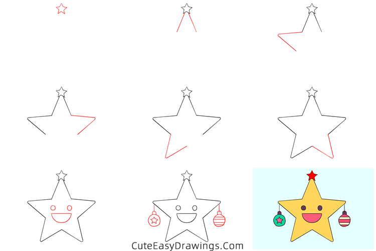 how to draw a christmas star - www.cuteeasydrawings.com