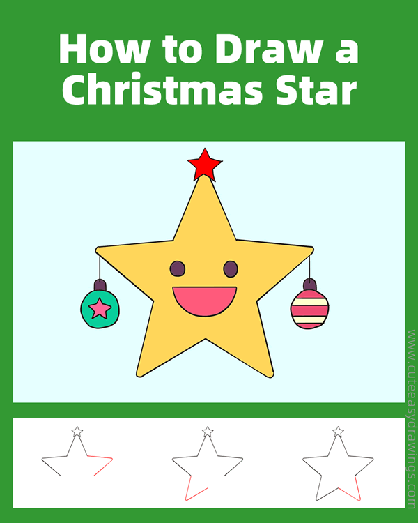 how to draw a christmas star - www.cuteeasydrawings.com