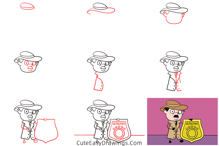 how to draw a detective - www.cuteeasydrawings.com